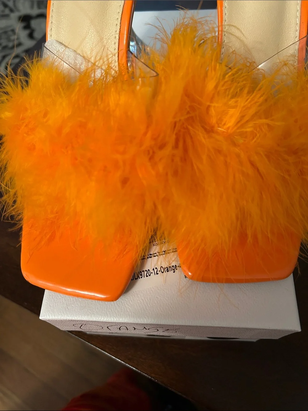 Fuzzy Feather Slide Sandal - Orange